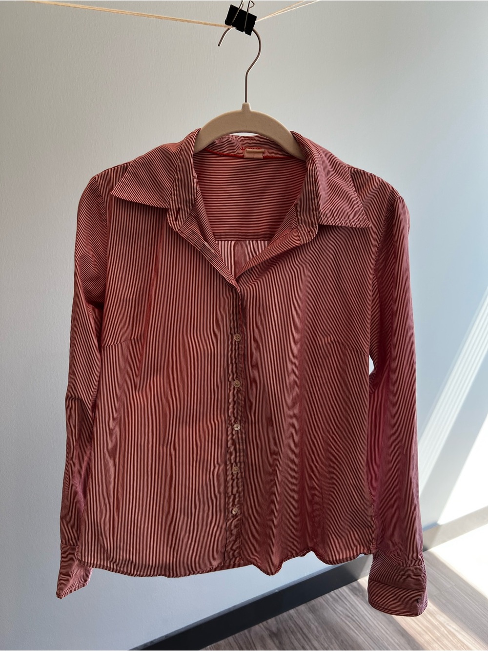 Woman’s Red Stripe Button-Up Shirt